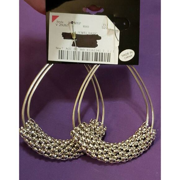 Charles Klein Large Double Teardrop Earrings Popcorn Mesh Wrap Silver Tone, NWT - Picture 7 of 9